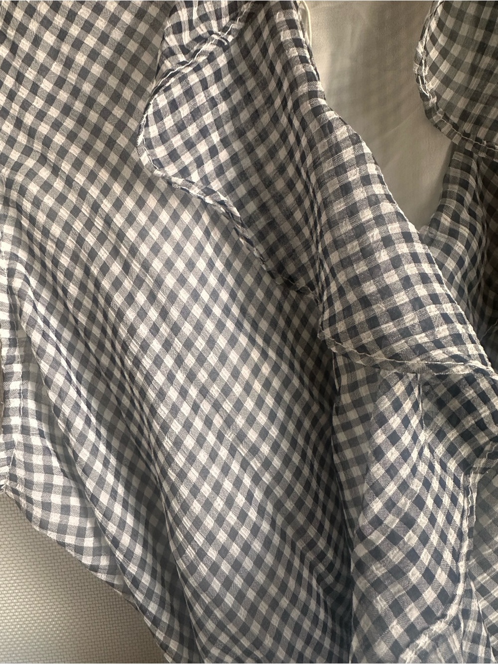 Max Studio Navy and White Gingham Ruffle Wrap Blouse - Picture 3 of 8